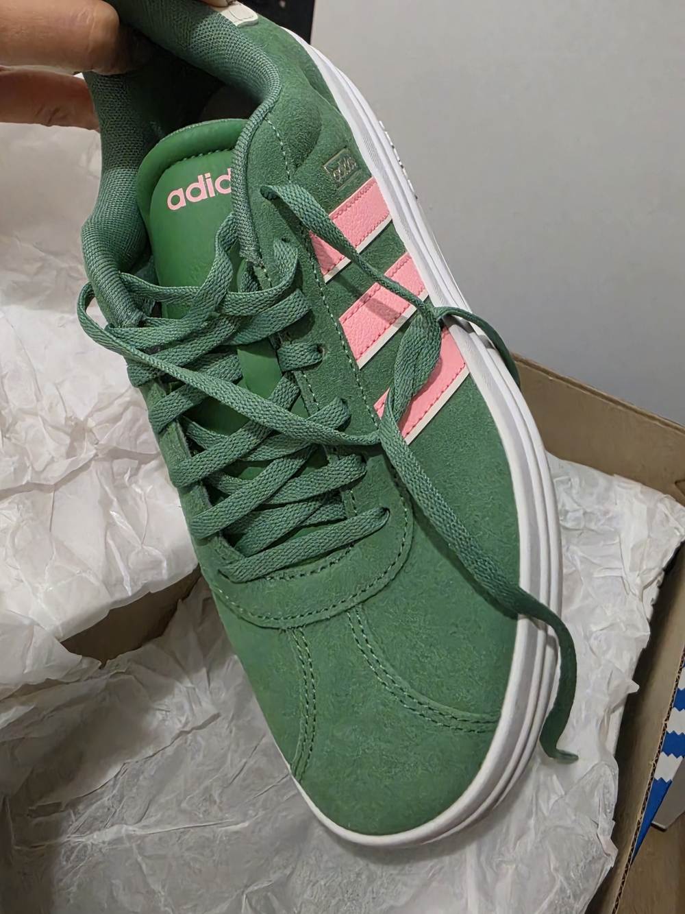 adidas VL Court Bold Green with Pink Stripes